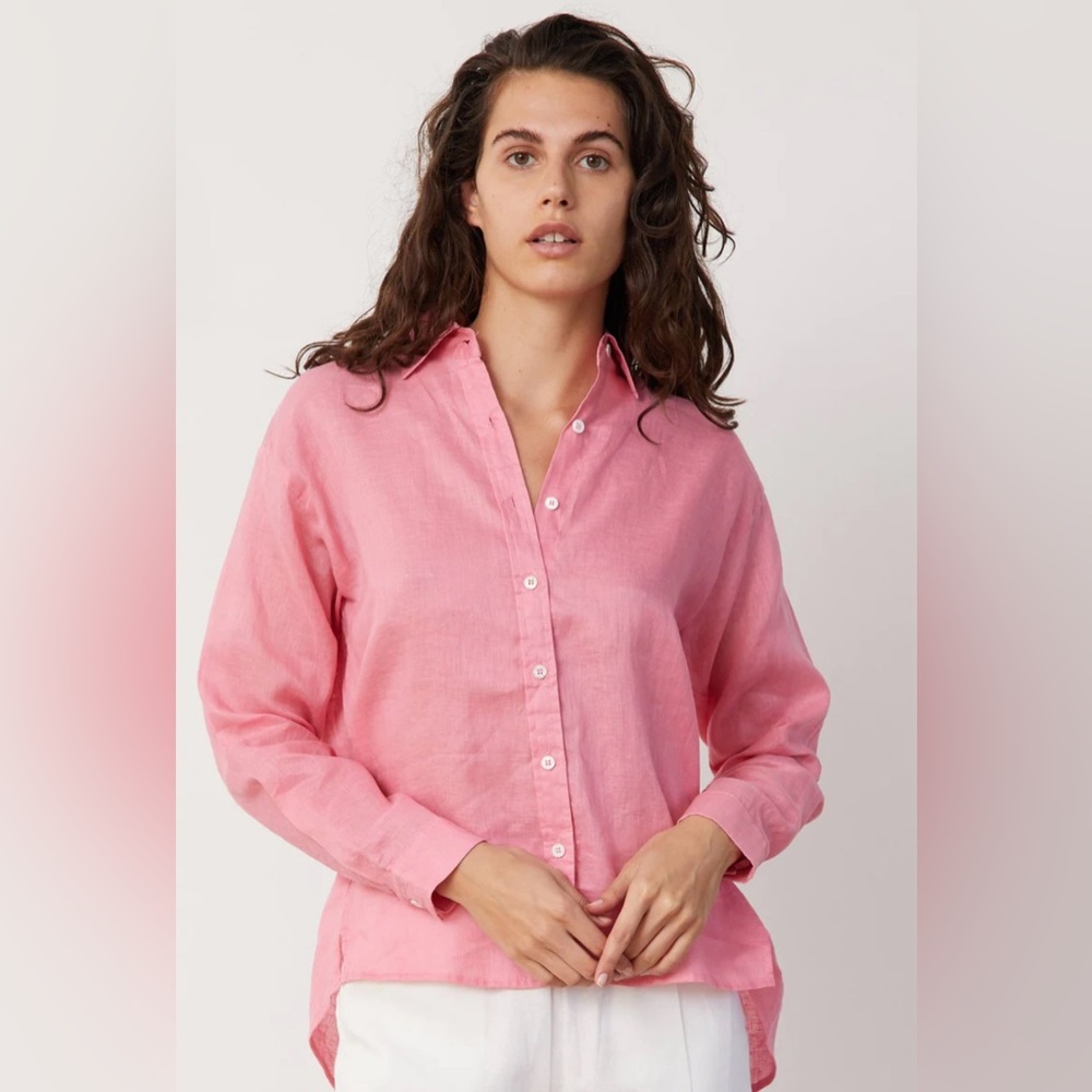 J.Jill women’s size large oversize 100% linen button-down‎ shirt ,pink color